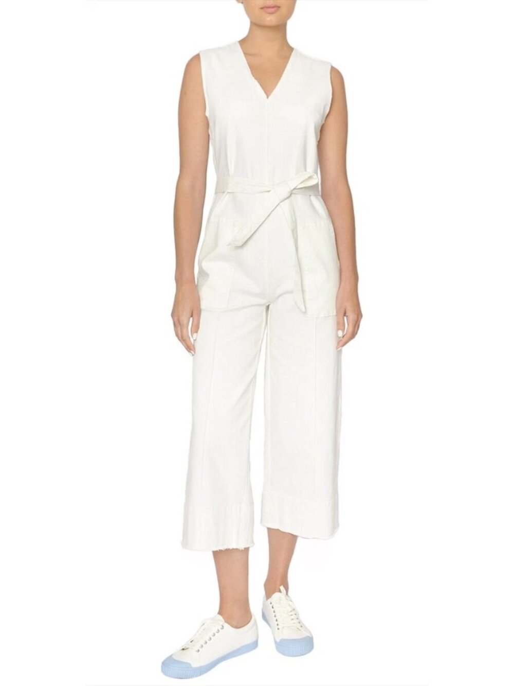 Caara White Cotton Canvas Jumpsuit with Belt - Picture 1 of 4
